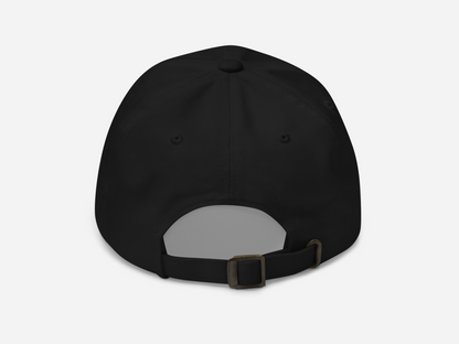 back view of a black Dad Hat displayed on white background