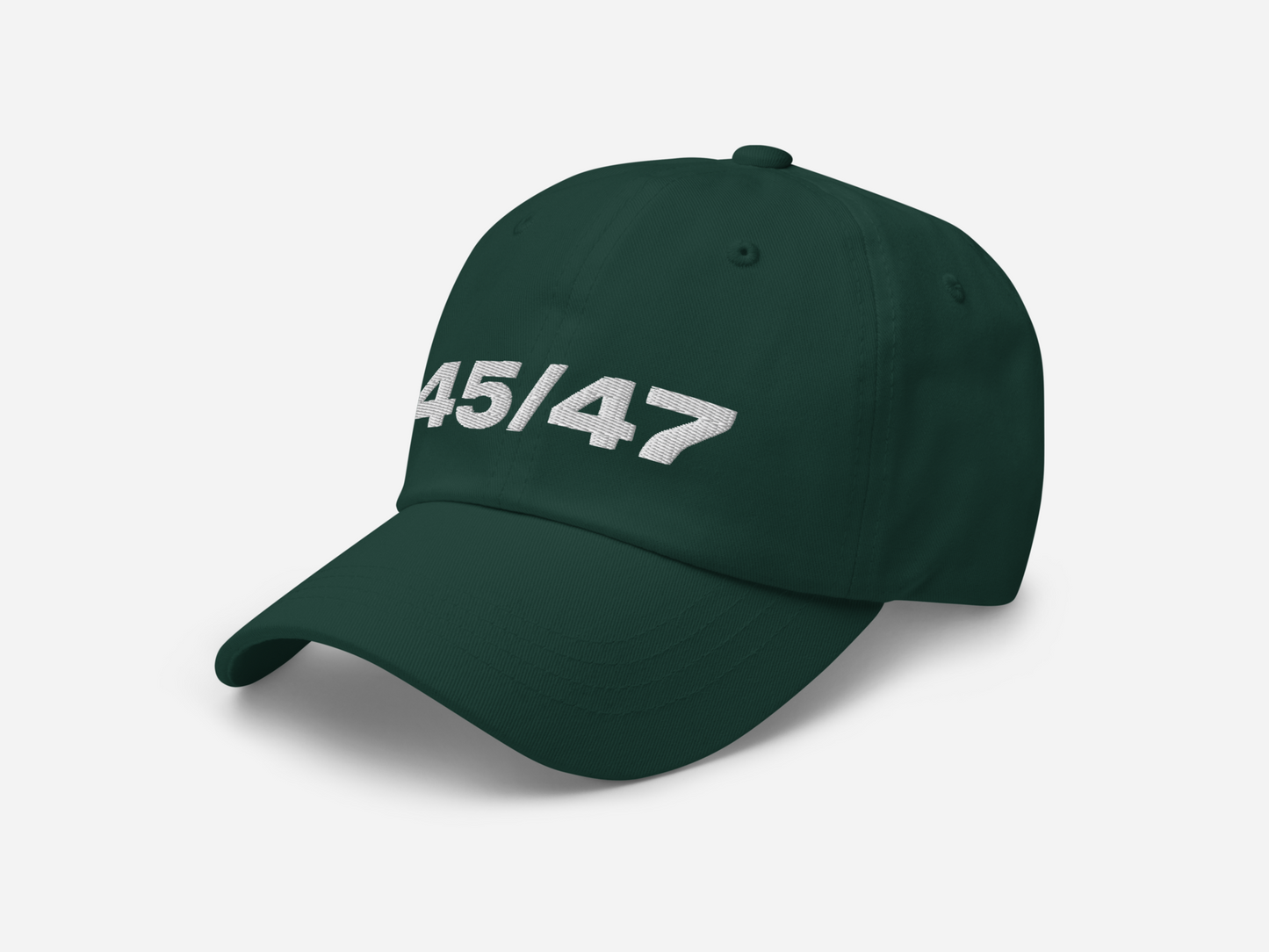 Spruce dad hat with '45/47' embroidered in bold white text, displayed at a left-angled front view on a white background