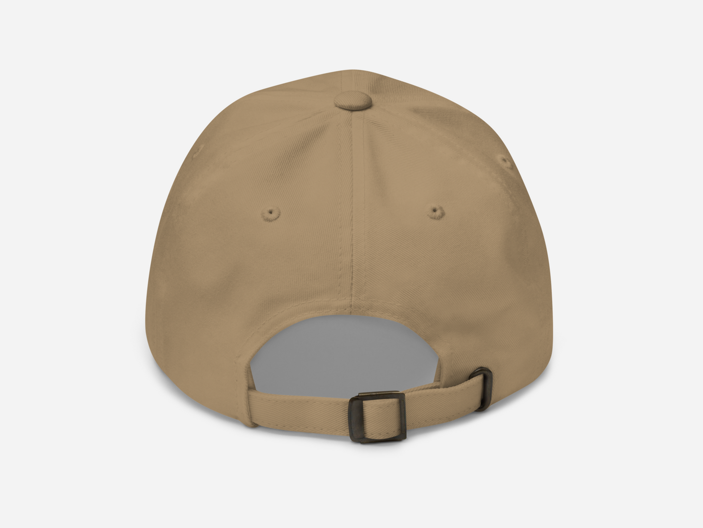 back view of a khaki Dad Hat displayed on white background