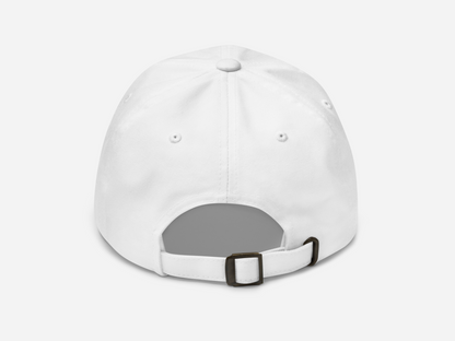 back view of a white Dad Hat displayed on white background